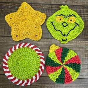 Coasters Christmas Holiday Set of 4 Handcrafted Crochet by Seller Cotton